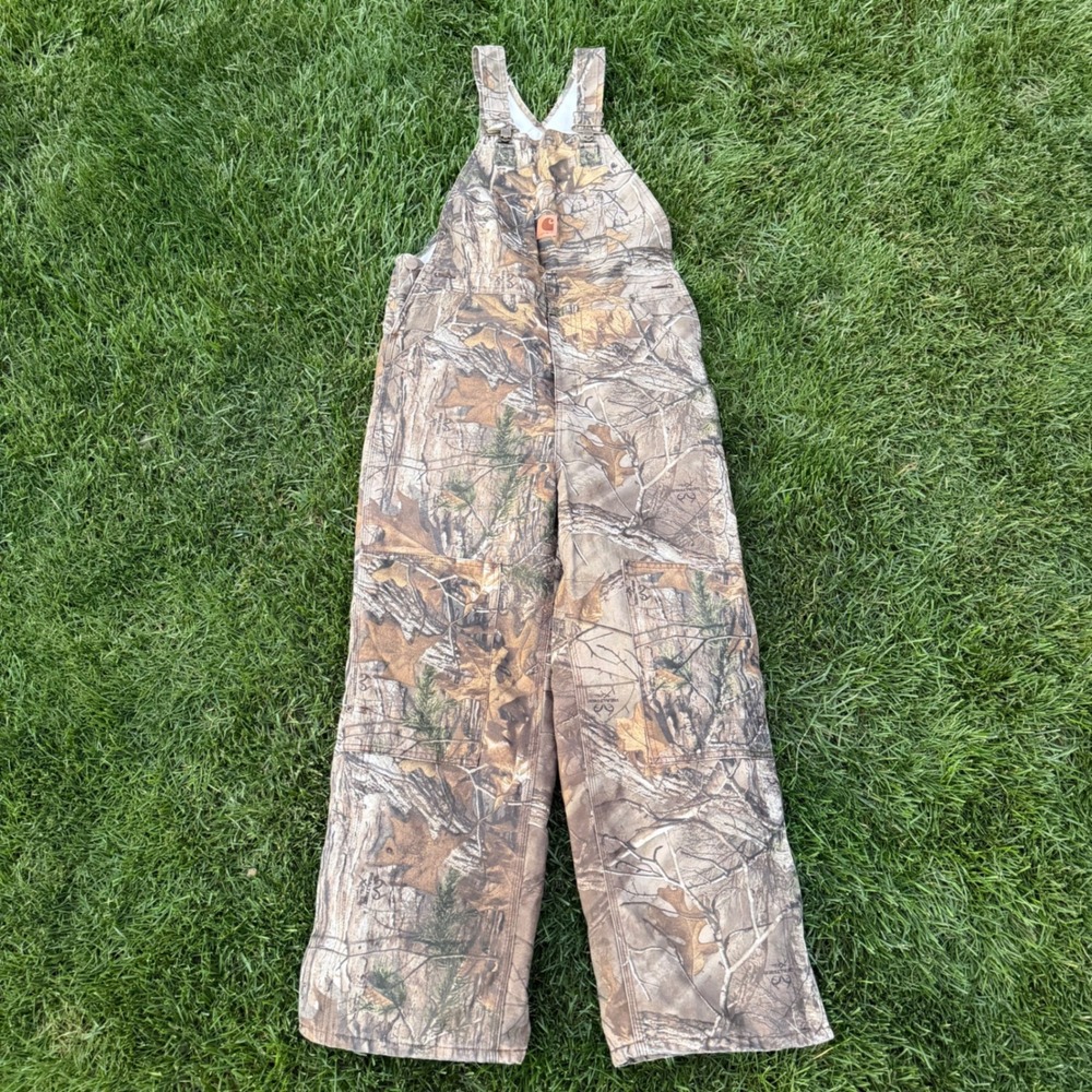 Carhartt Realtree Camo Quilt Lined Bib Overalls Youth 14 Hunting Workwear KC-238
